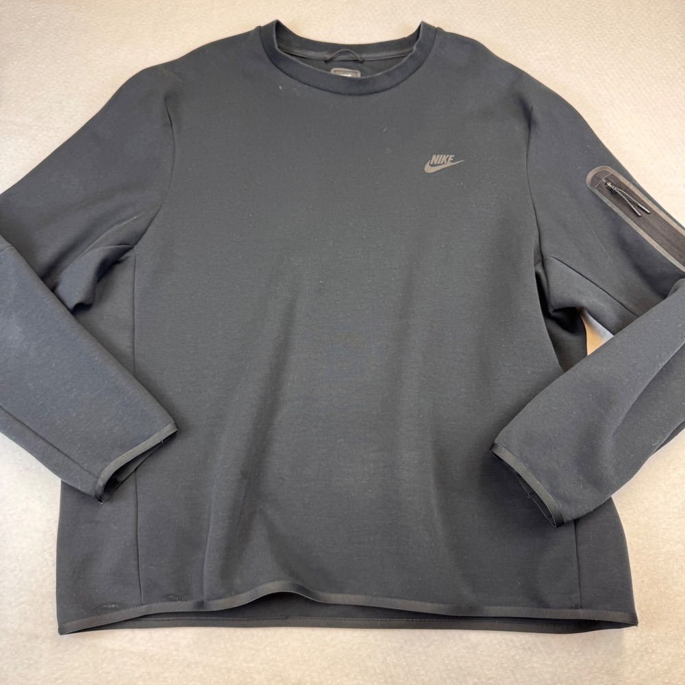Nike Tech Fleece Crewneck Sweatshirt Black Long Sleeve Zipper Pocket Men's XXL